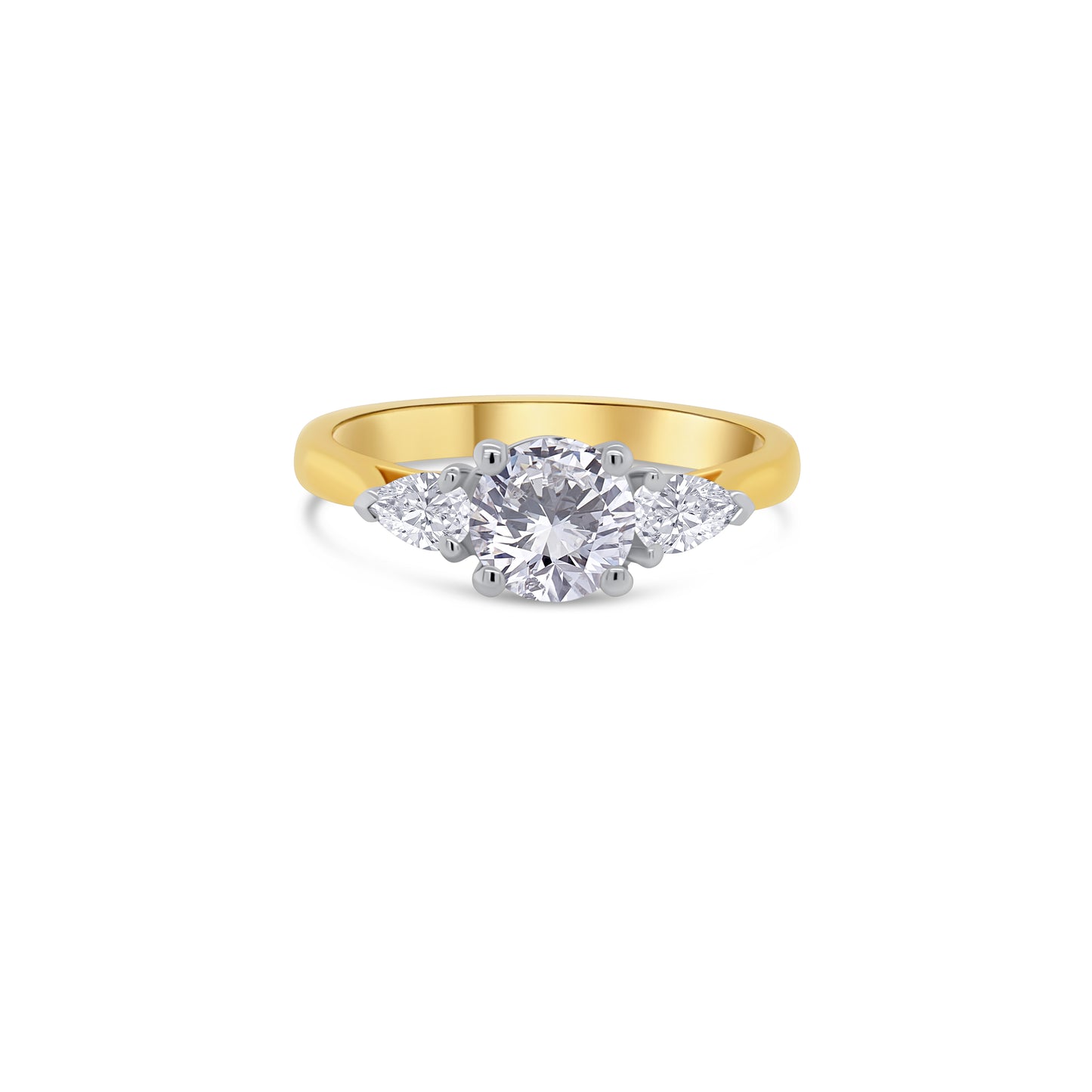 18ct Yellow Gold Round Brilliant & Pear Three Stone Diamond Ring, 1.01ct
