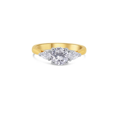 18ct Yellow Gold Round Brilliant & Pear Three Stone Diamond Ring, 1.01ct