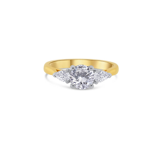 18ct Yellow Gold Round Brilliant & Pear Three Stone Diamond Ring, 1.01ct