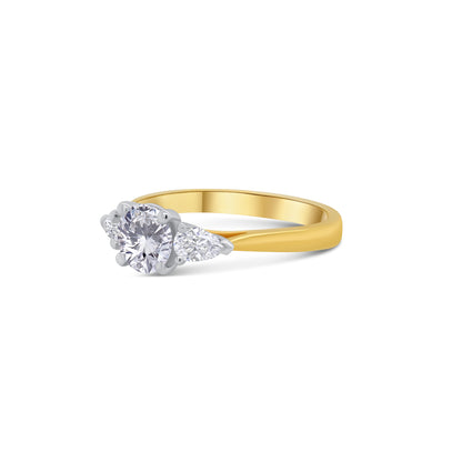 18ct Yellow Gold Round Brilliant & Pear Three Stone Diamond Ring, 1.01ct