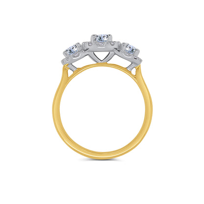 18ct Yellow Gold Oval Three Stone & Halo Diamond Ring, 1.27ct