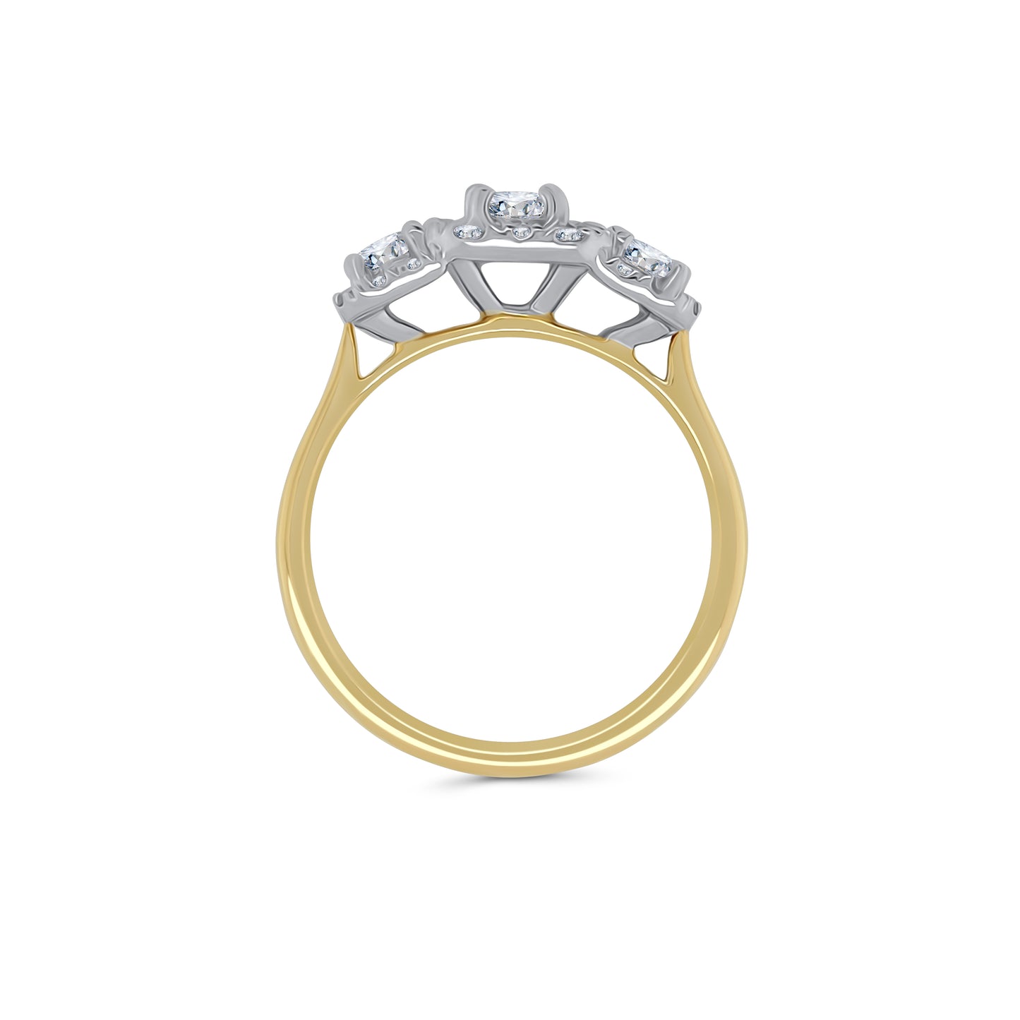 18ct Yellow Gold Emerald & Halo Three Stone Diamond Ring, 1.31ct