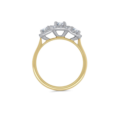 18ct Yellow Gold Emerald & Halo Three Stone Diamond Ring, 1.31ct