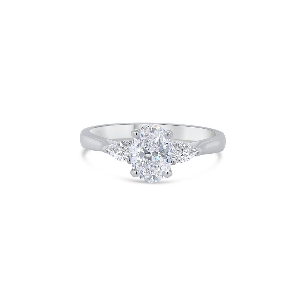 Platinum Oval & Pear Three Stone Diamond Ring, 0.91ct