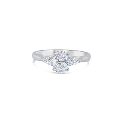 Platinum Oval & Pear Three Stone Diamond Ring, 0.91ct