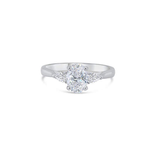 Platinum Oval & Pear Three Stone Diamond Ring, 0.91ct