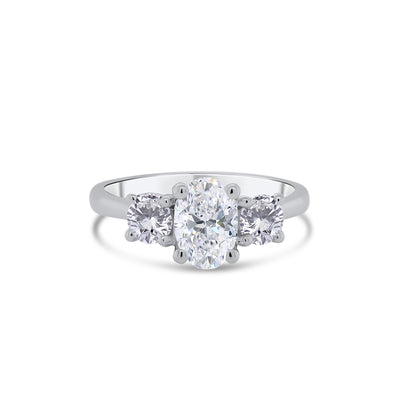 Platinum Oval & Brilliant Round Three Stone Diamond Ring 1.20ct