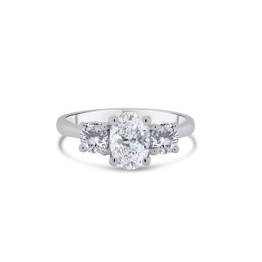 Platinum Oval & Brilliant Round Three Stone Diamond Ring 1.20ct