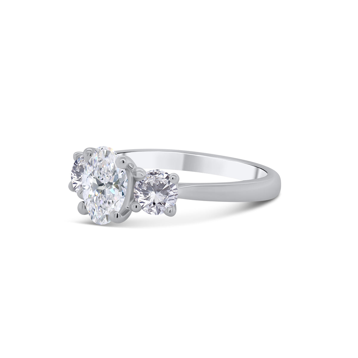 Platinum Oval & Brilliant Round Three Stone Diamond Ring 1.20ct