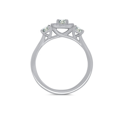 Platinum Oval & Brilliant Round Three Stone & Halo Diamond Ring, 0.71ct