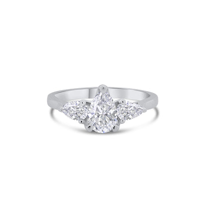 Platinum Pear Cut Three Stone Diamond Ring, 1.00ct