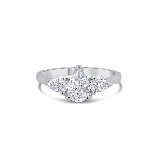 Platinum Pear Cut Three Stone Diamond Ring, 1.00ct