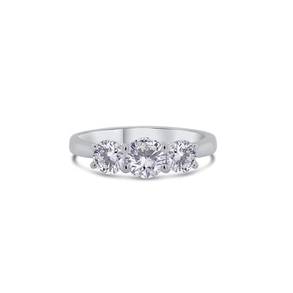 Platinum Brilliant Round Three Stone Diamond Ring, 0.91ct