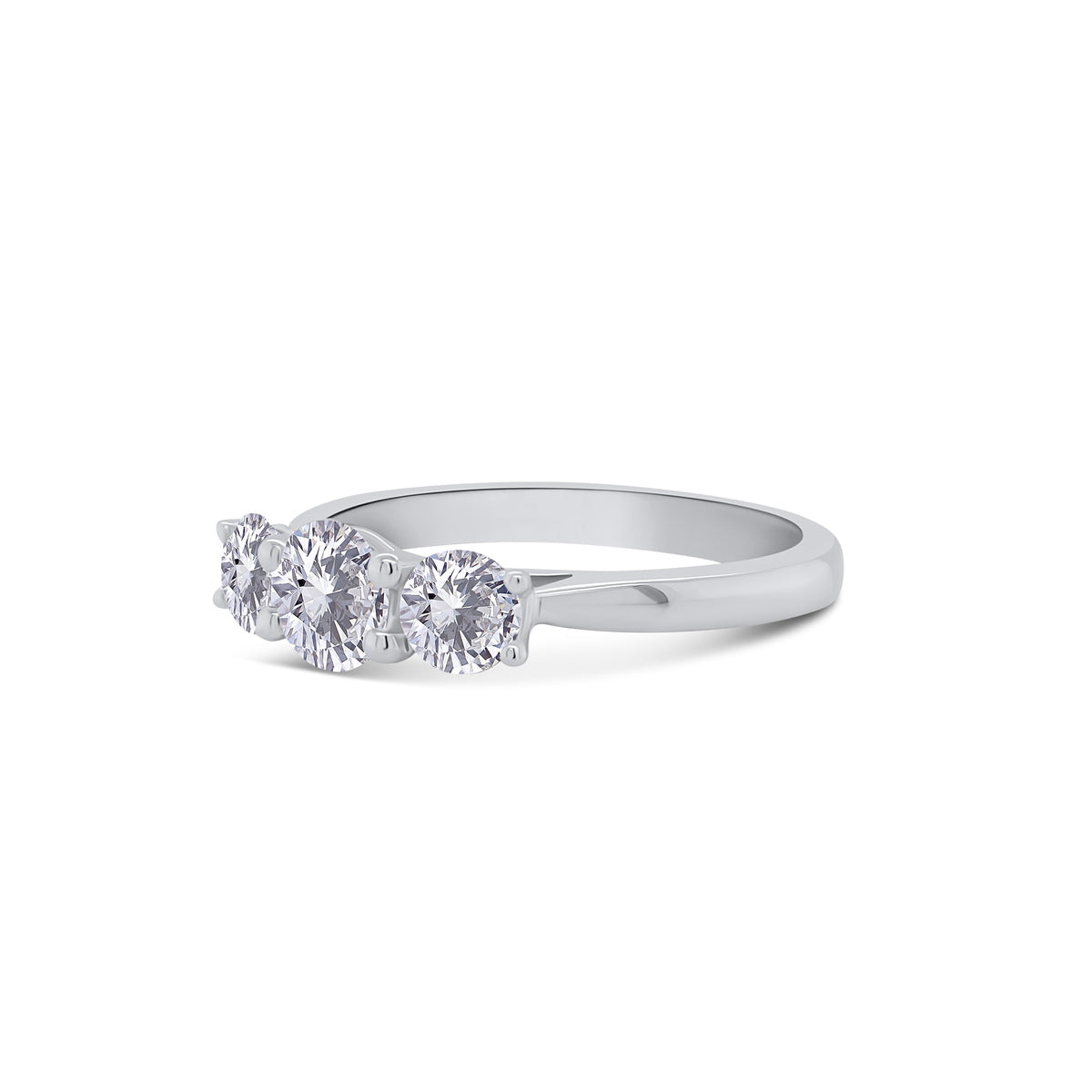 Platinum Brilliant Round Three Stone Diamond Ring, 0.91ct