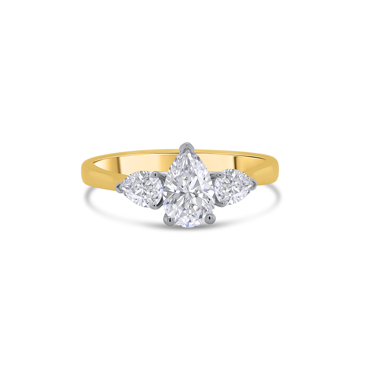 18ct Yellow Gold Pear Cut Three Stone Diamond Ring, 1.01ct