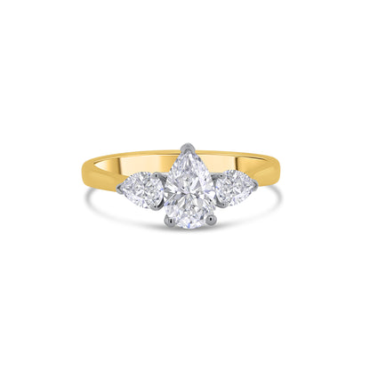 18ct Yellow Gold Pear Cut Three Stone Diamond Ring, 1.01ct