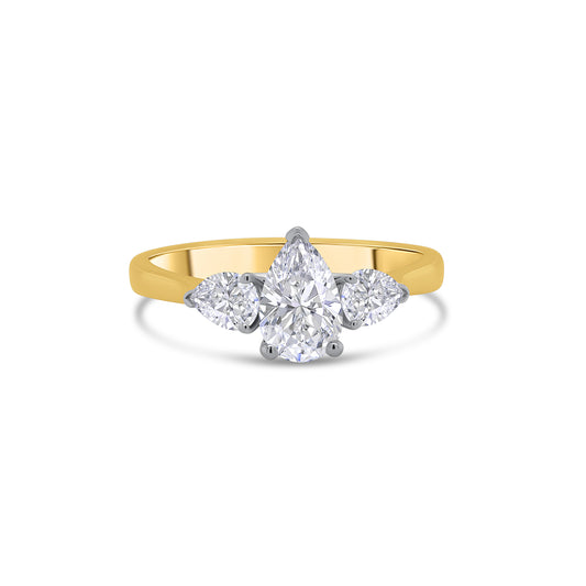 18ct Yellow Gold Pear Cut Three Stone Diamond Ring, 1.01ct