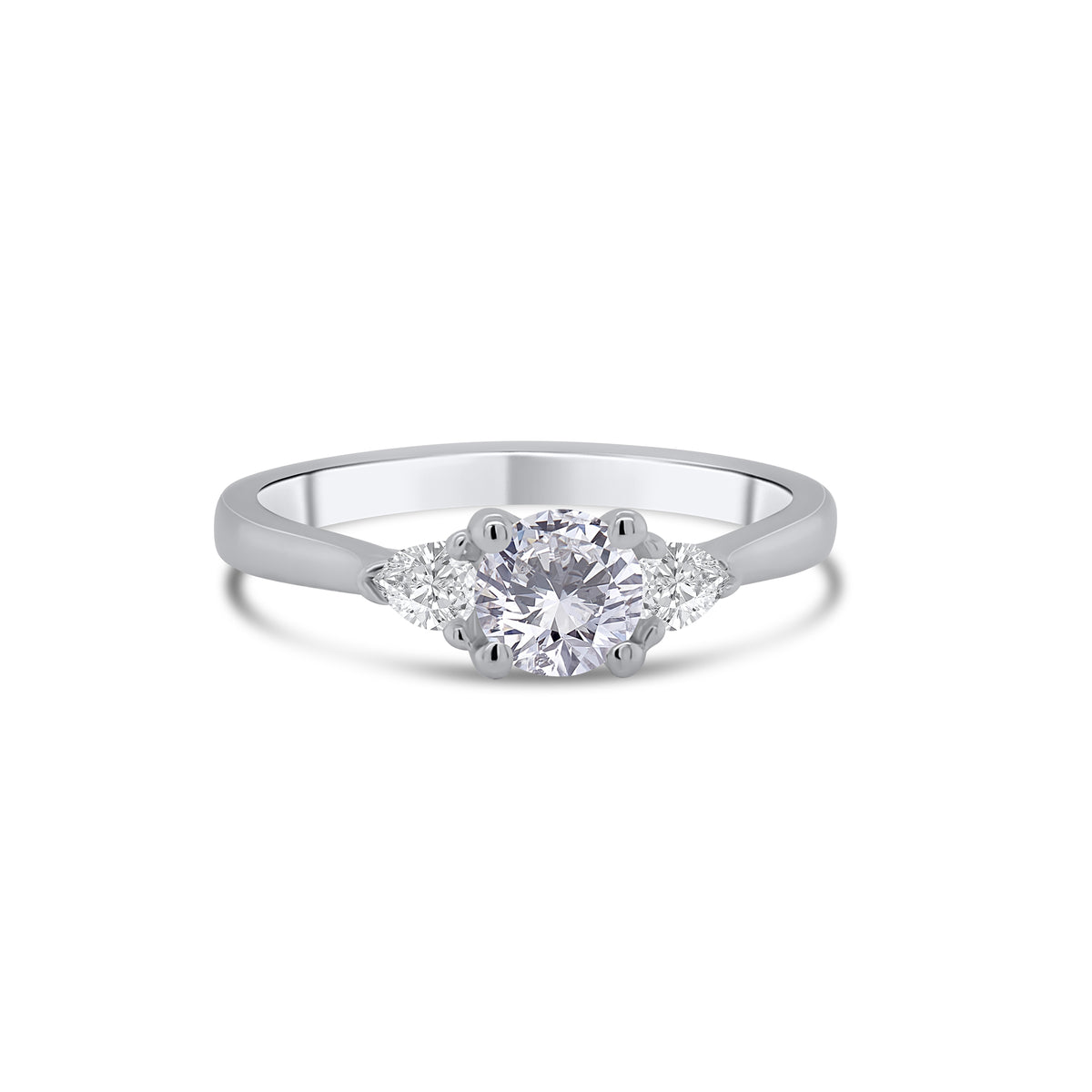 Platinum Brilliant Round & Pear Three Stone Diamond Ring, 0.58ct
