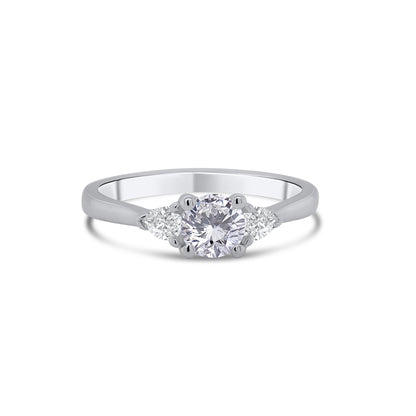 Platinum Brilliant Round & Pear Three Stone Diamond Ring, 0.58ct