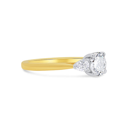 18ct Yellow Gold Brilliant Round & Pear Three Stone Diamond Ring, 1.30ct