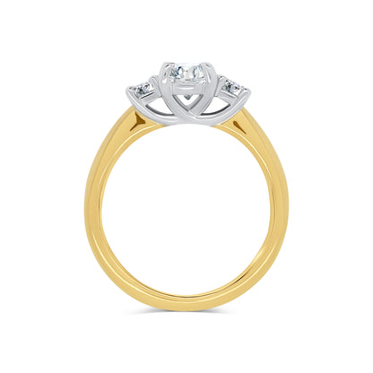 18ct Yellow Gold Oval & Round Three Stone Diamond Ring, 1.30ct