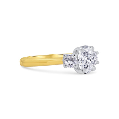 18ct Yellow Gold Oval & Round Three Stone Diamond Ring, 1.30ct