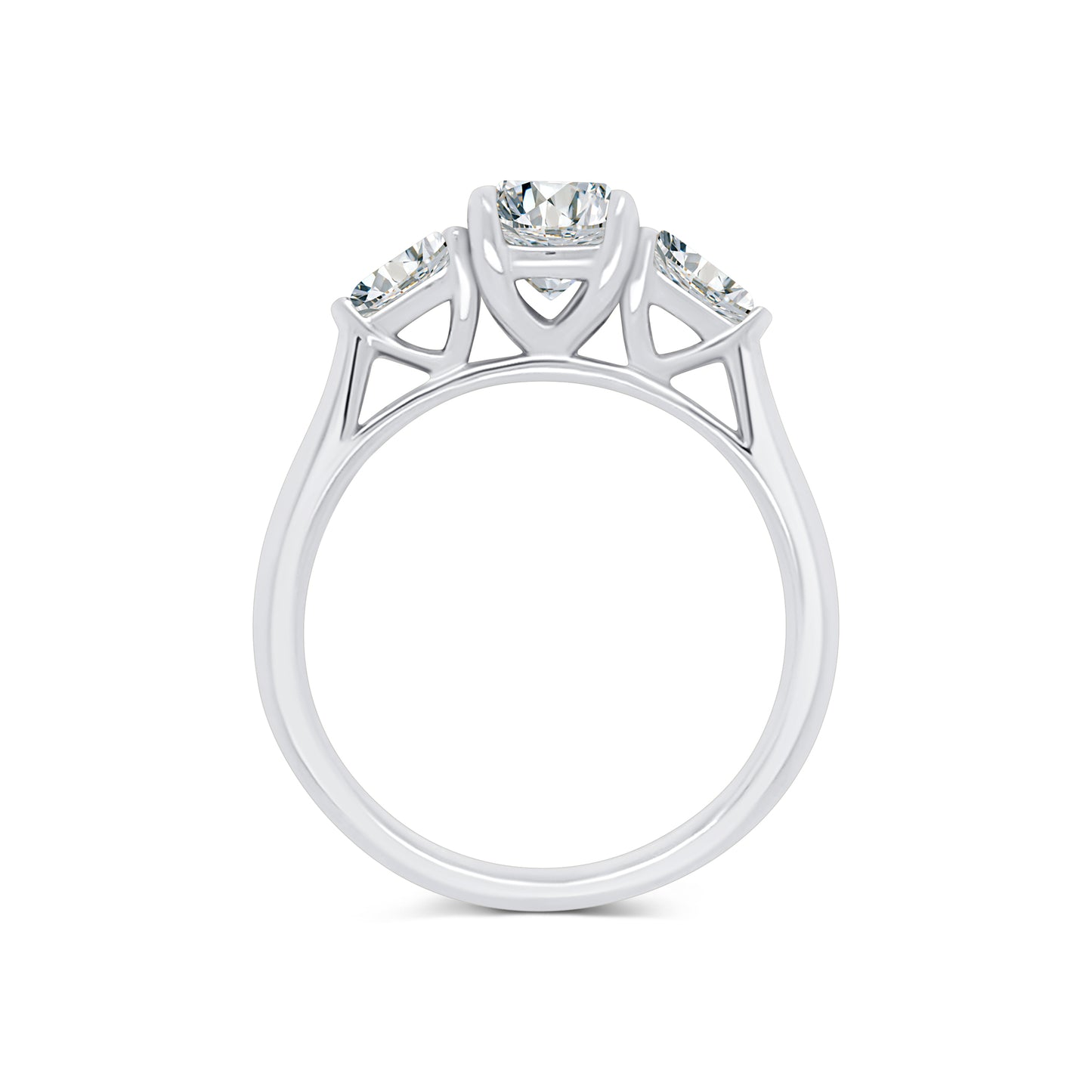 Platinum Brilliant Round & Pear Talon Claw Three Stone Diamond Ring, 1.50ct