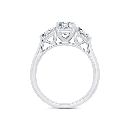 Platinum Brilliant Round & Pear Talon Claw Three Stone Diamond Ring, 1.50ct