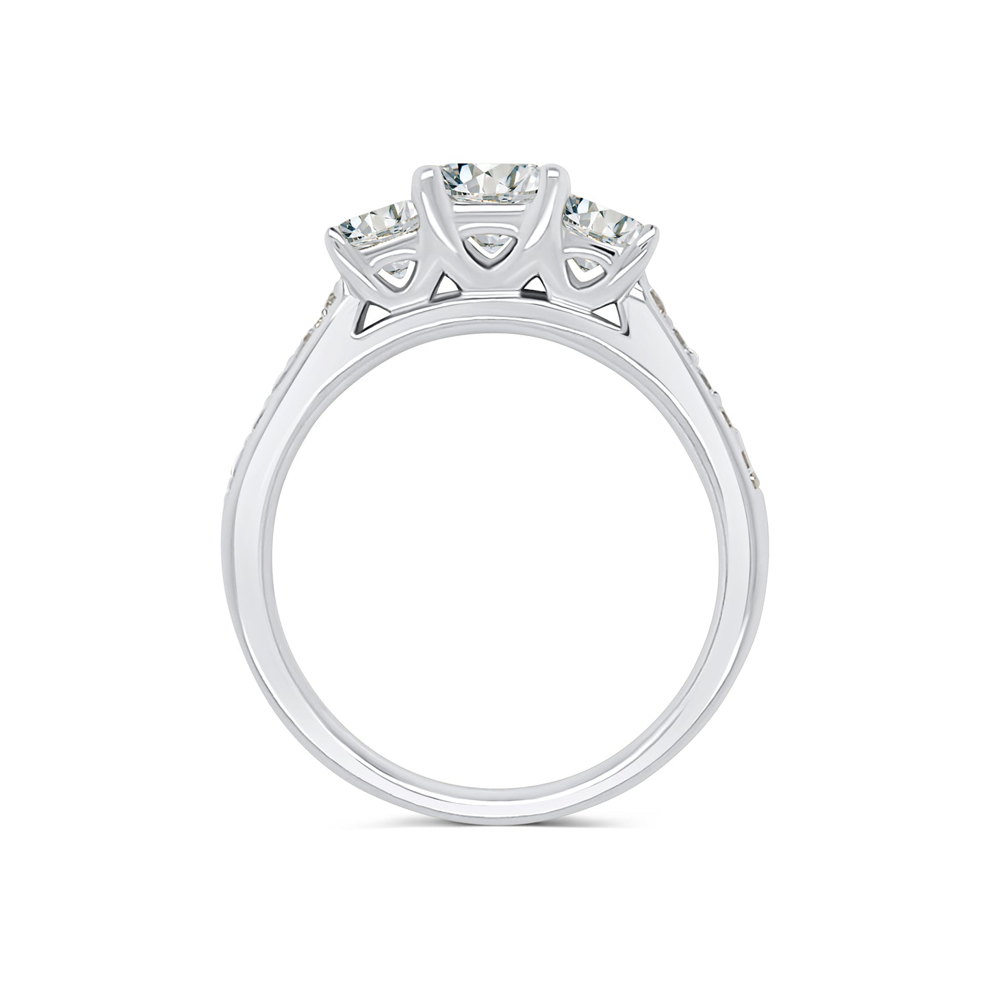 Platinum Princess Three-Stone, Beveled Shoulder Set Diamond Band, 1.25ct