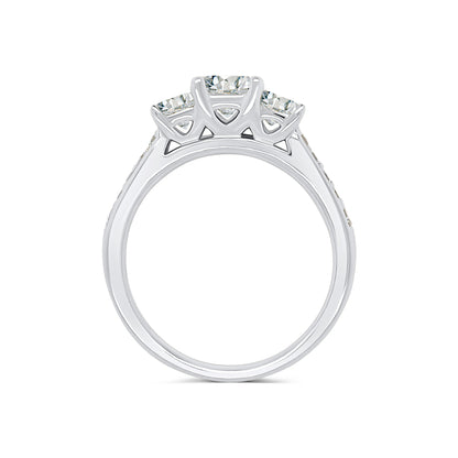 Platinum Princess Three-Stone, Beveled Shoulder Set Diamond Band, 1.25ct