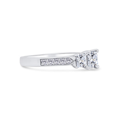 Platinum Princess Three-Stone, Beveled Shoulder Set Diamond Band, 1.25ct
