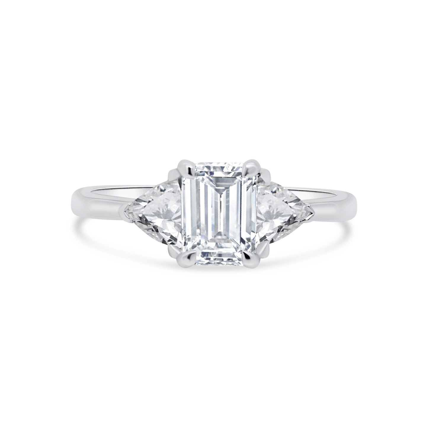 Platinum Emerald & Trillion Three Stone Diamond Ring, 1.40ct