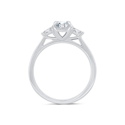 Platinum Emerald & Trillion Three Stone Diamond Ring, 1.40ct