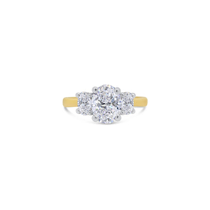 18ct Yellow Gold Oval Three Stone Diamond Ring, 2.00ct