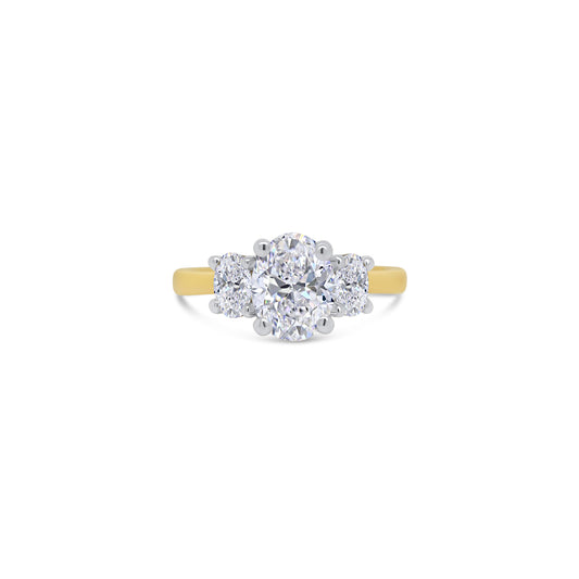 18ct Yellow Gold Oval Three Stone Diamond Ring, 2.00ct