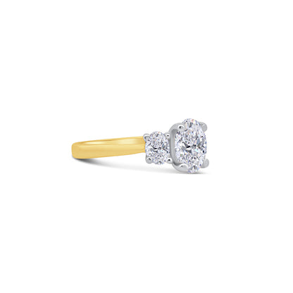 18ct Yellow Gold Oval Three Stone Diamond Ring, 2.00ct