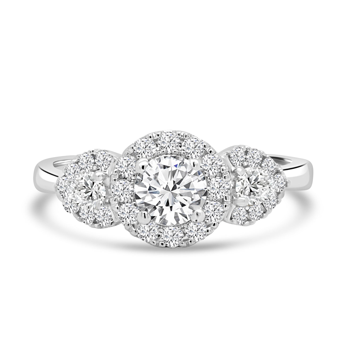 Platinum Brilliant Round & Pear Sides Three Stone Diamond Ring 0.78ct