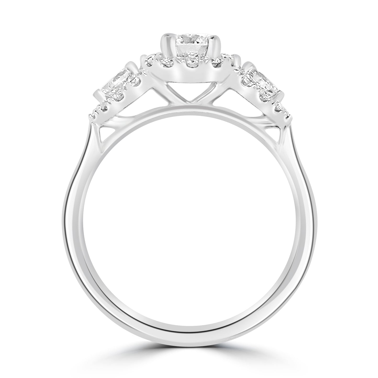Platinum Brilliant Round & Pear Sides Three Stone Diamond Ring 0.78ct
