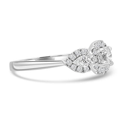 Platinum Brilliant Round & Pear Sides Three Stone Diamond Ring 0.78ct