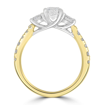 18ct Yellow Gold Brilliant Round Three Stone & Shoulder Set Diamond Ring, 1.00ct