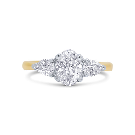 18ct Yellow Gold Oval & Pear Three Stone Diamond Ring, 1.10ct