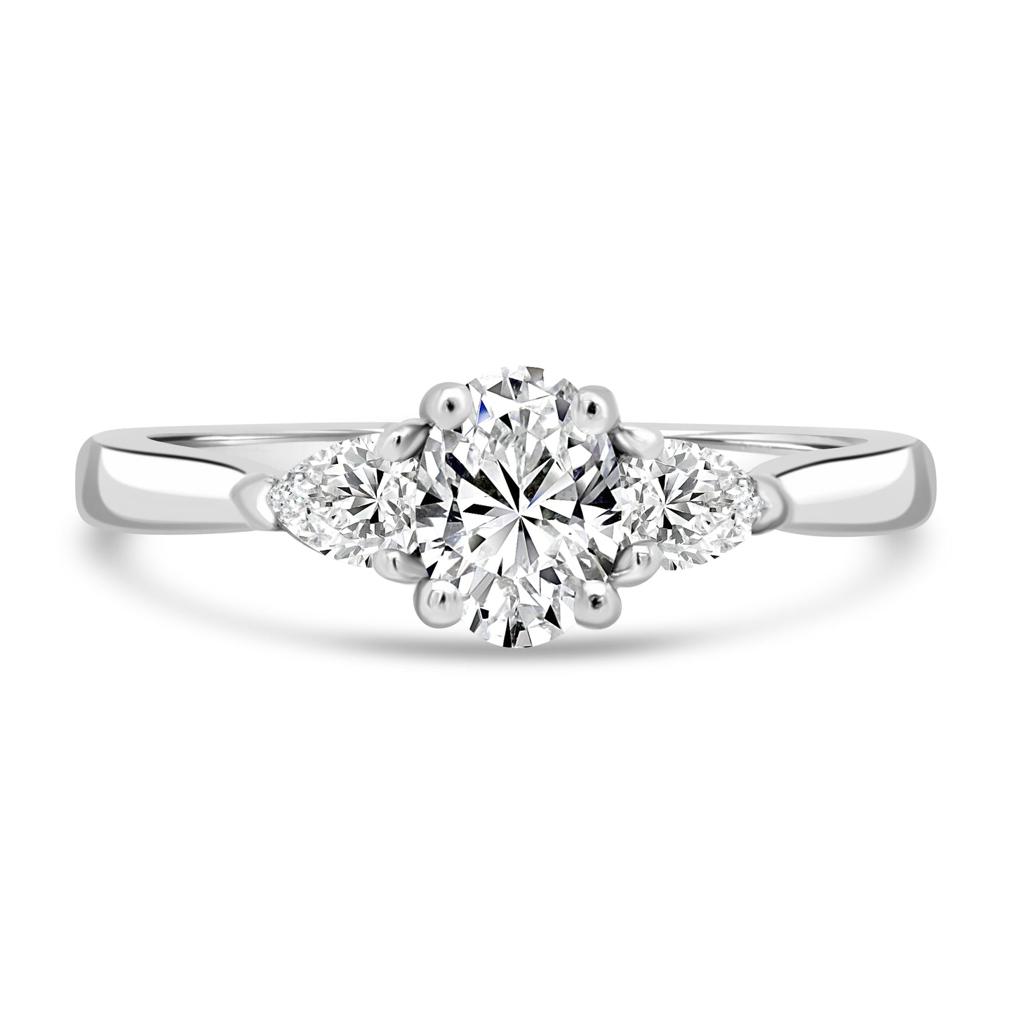 Platinum Oval & Pear Three Stone Diamond Ring, 0.72ct