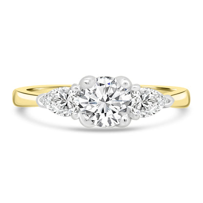 18ct Yellow Gold Round Brilliant & Pear Three Stone Diamond Ring, 0.80ct