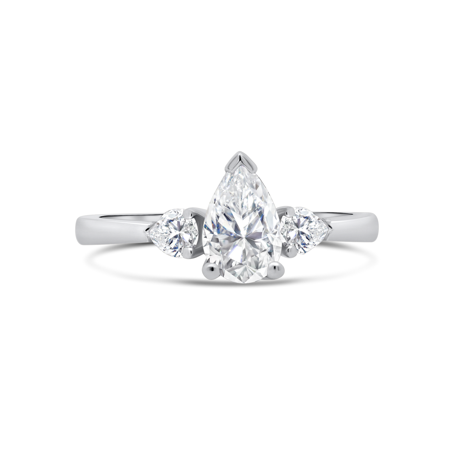 Platinum Pear & Halo Three Stone Diamond Ring, 0.88ct