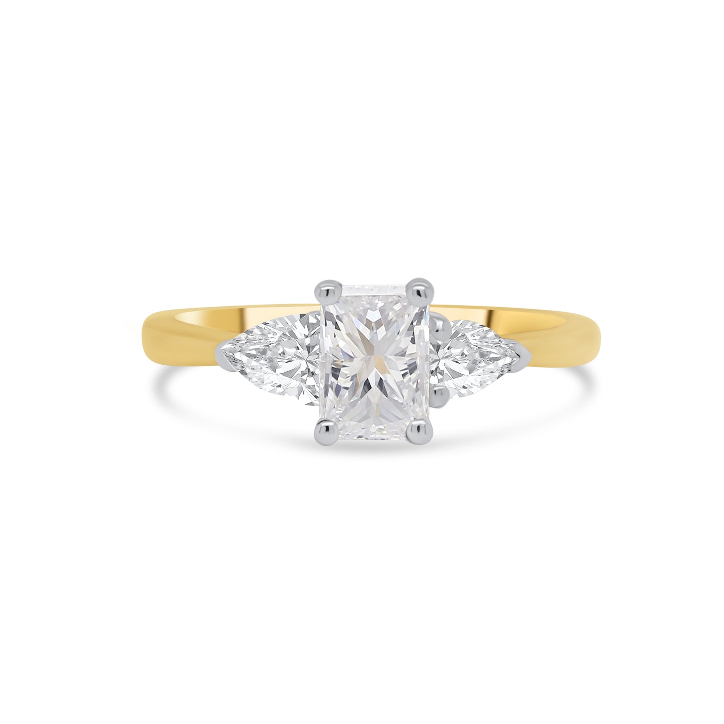 18ct Yellow Gold Radiant & Pear Three Stone Diamond Ring, 0.90ct