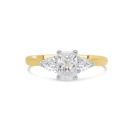 18ct Yellow Gold Radiant & Pear Three Stone Diamond Ring, 0.90ct