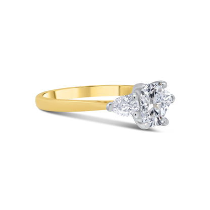 18ct Yellow Gold Radiant & Pear Three Stone Diamond Ring, 0.90ct