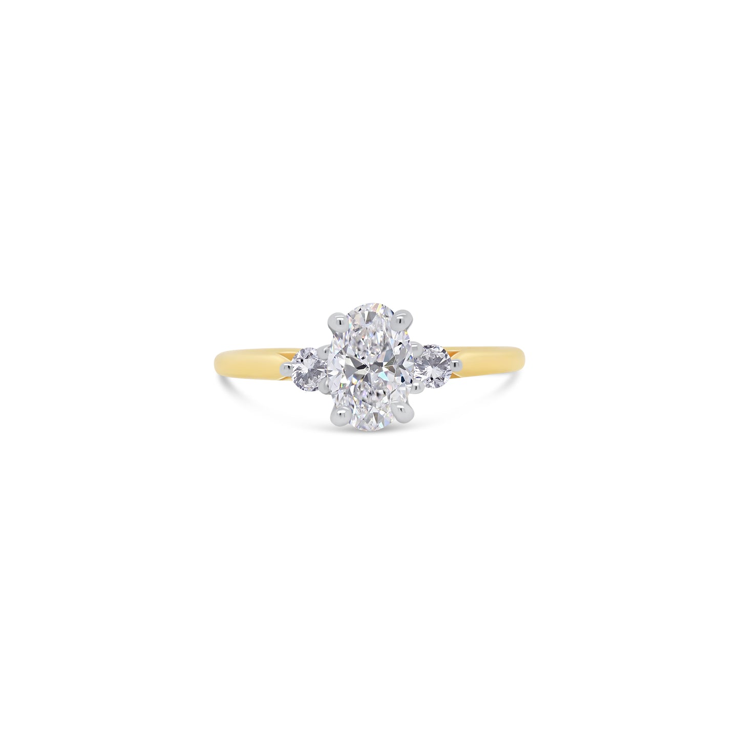 18ct Yellow Gold Oval & Round Three Stone Diamond Ring, 0.83ct