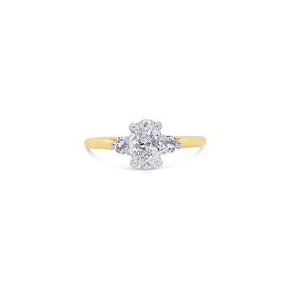 18ct Yellow Gold Oval & Round Three Stone Diamond Ring, 0.83ct