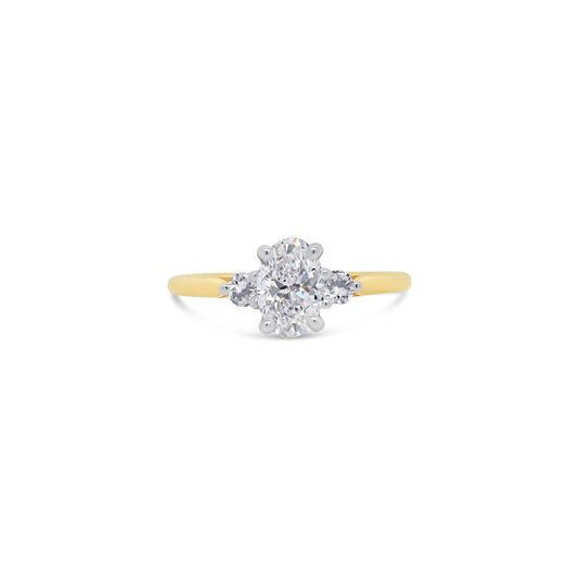 18ct Yellow Gold Oval & Round Three Stone Diamond Ring, 0.83ct